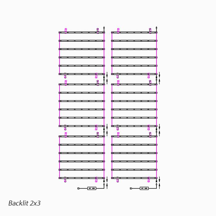 Výstavní modulární konstrukce s LED prosvětlením - LED závěs 2x3