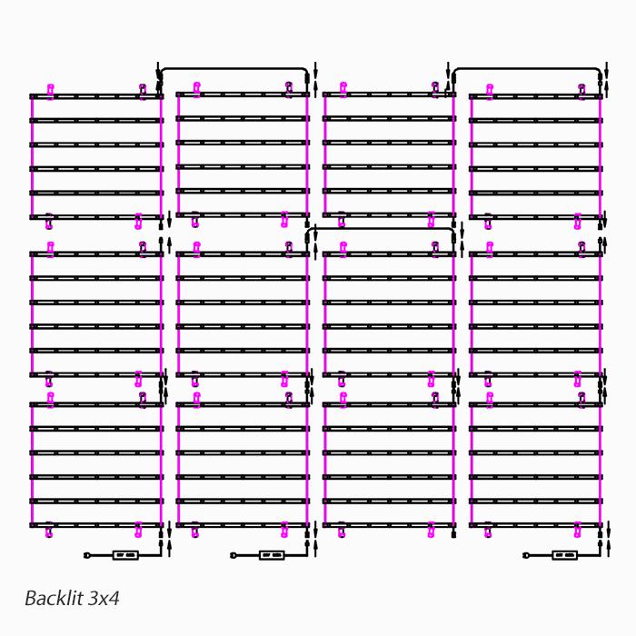 Výstavní modulární konstrukce s LED prosvětlením - LED závěs 3x4