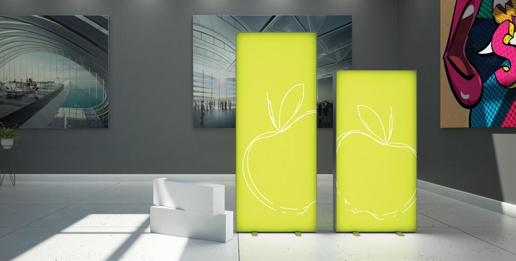 Interiérové prosvětlené boxy Quick Frame se využívají jako výrazné poutače v showroomech, na recepcích, výstavách a veletrzích