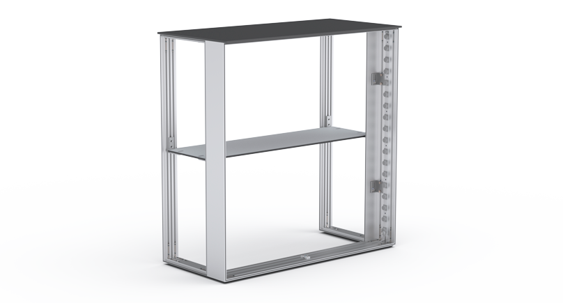 Reklamní stolek ONE je přenosný prezentační stolek s předním LED podsvíceným panelem a jednou policí