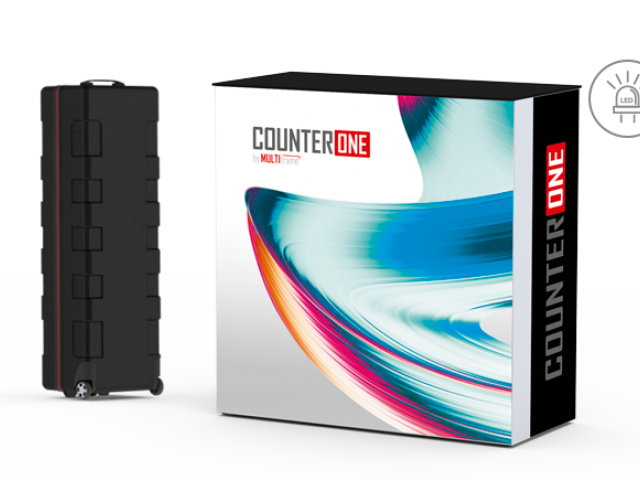 Reklamní stolek ONE je přenosný prezentační stolek s předním LED podsvíceným panelem a jednou policí