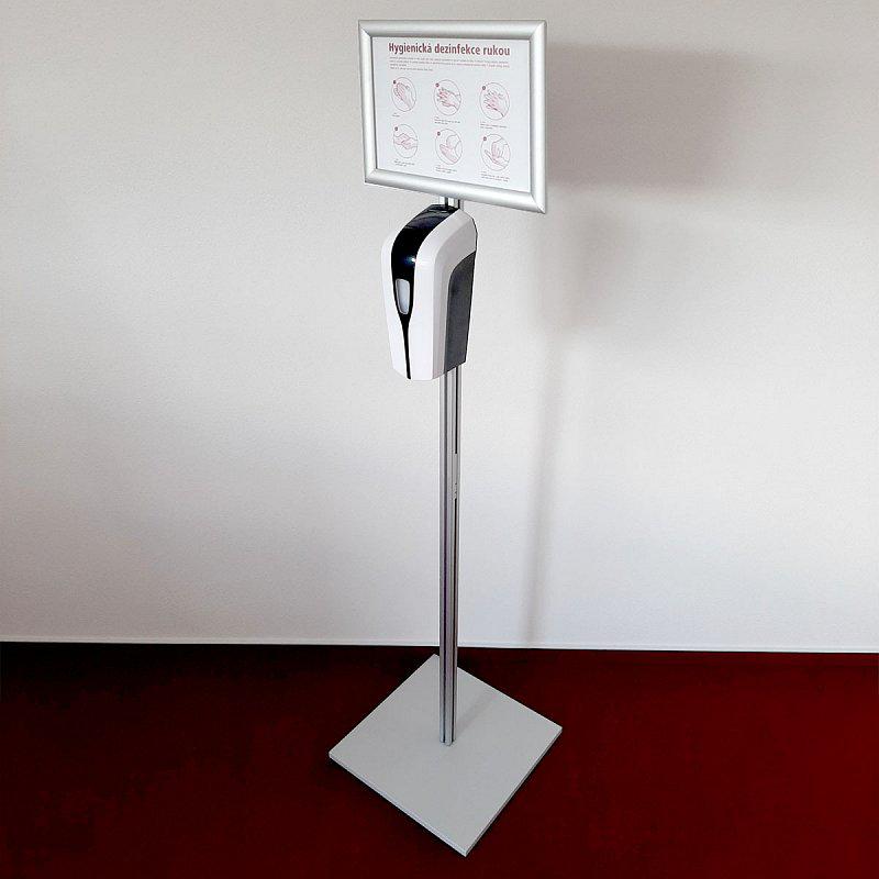 Dezinfekční stojan s automatickým dávkovačem gelu, s kliprámem a letákem
