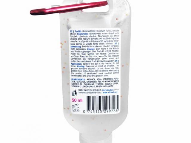 Antibakteriální dezinfekční gel pro každodenní dezinfekci rukou s praktickou karabinou